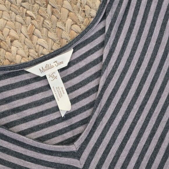 Matilda Jane Womens Midi Dress Size Medium Gray Black Striped Stretchy A Line - Picture 4 of 6